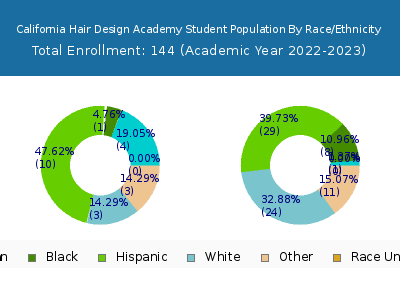 California Hair Design Academy 2023 Student Population by Gender and Race chart