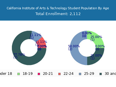 California Institute of Arts & Technology 2024 Student Population Age Diversity Pie chart