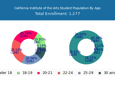California Institute of the Arts 2024 Student Population Age Diversity Pie chart