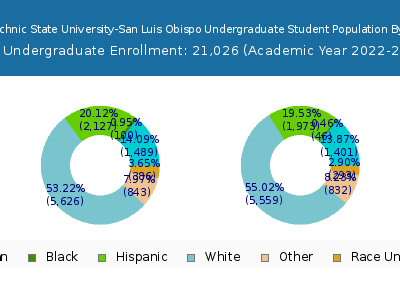 California Polytechnic State University-San Luis Obispo 2023 Undergraduate Enrollment by Gender and Race chart