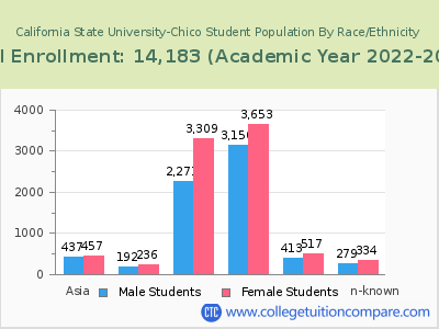California State University-Chico 2023 Student Population by Gender and Race chart