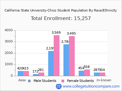 California State University-Chico 2025 Student Population by Gender and Race chart