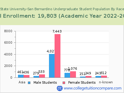 California State University-San Bernardino 2023 Undergraduate Enrollment by Gender and Race chart