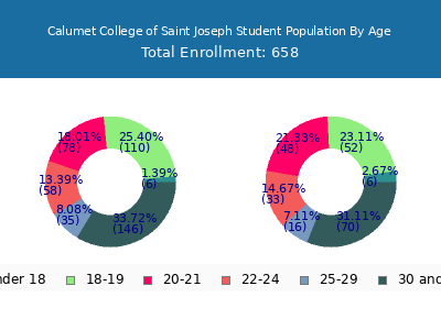 Calumet College of Saint Joseph 2025 Student Population Age Diversity Pie chart
