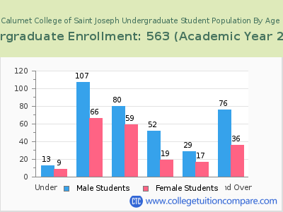 Calumet College of Saint Joseph 2023 Undergraduate Enrollment by Age chart