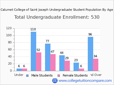 Calumet College of Saint Joseph 2025 Undergraduate Enrollment by Age chart