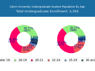 Calvin University 2024 Undergraduate Enrollment Age Diversity Pie chart
