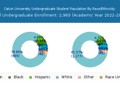 Calvin University 2023 Undergraduate Enrollment by Gender and Race chart