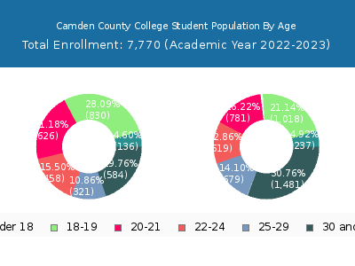Camden County College 2023 Student Population Age Diversity Pie chart