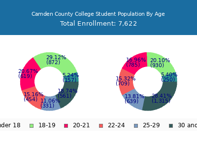 Camden County College 2025 Student Population Age Diversity Pie chart