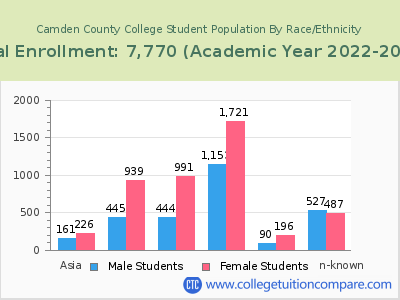 Camden County College 2023 Student Population by Gender and Race chart