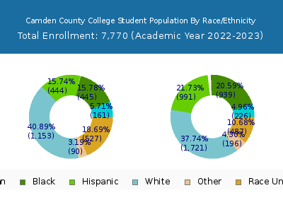 Camden County College 2023 Student Population by Gender and Race chart
