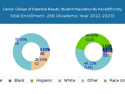 Cameo College of Essential Beauty 2023 Student Population by Gender and Race chart