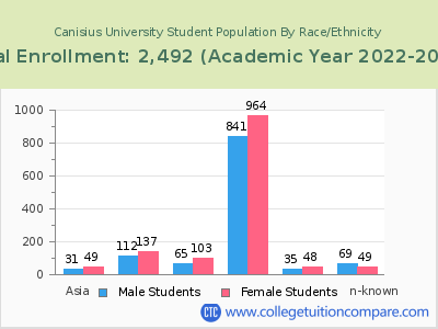 Canisius University 2023 Student Population by Gender and Race chart