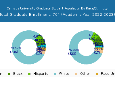 Canisius University 2023 Graduate Enrollment by Gender and Race chart