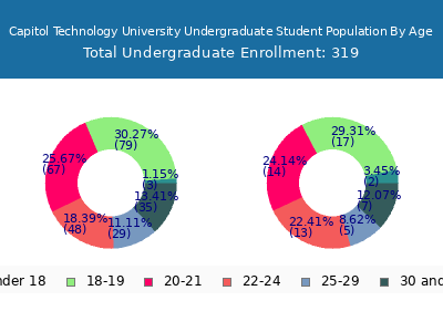 Capitol Technology University 2025 Undergraduate Enrollment Age Diversity Pie chart
