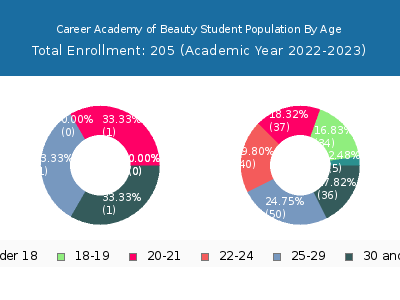 Career Academy of Beauty 2023 Student Population Age Diversity Pie chart