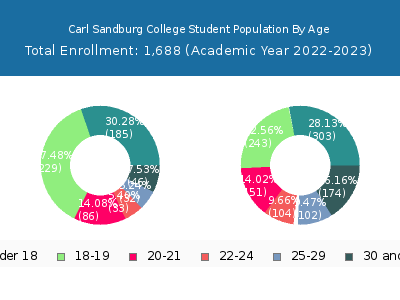 Carl Sandburg College 2023 Student Population Age Diversity Pie chart