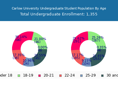 Carlow University 2025 Undergraduate Enrollment Age Diversity Pie chart
