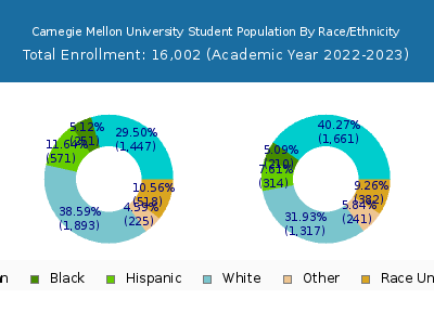 Carnegie Mellon University 2023 Student Population by Gender and Race chart