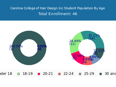 Carolina College of Hair Design Inc 2024 Student Population Age Diversity Pie chart