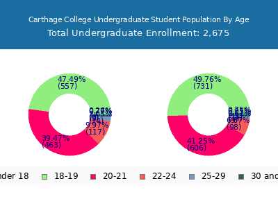 Carthage College 2024 Undergraduate Enrollment Age Diversity Pie chart