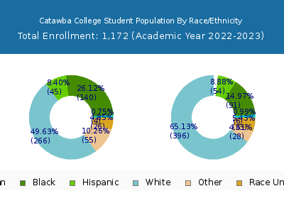 Catawba College 2023 Student Population by Gender and Race chart