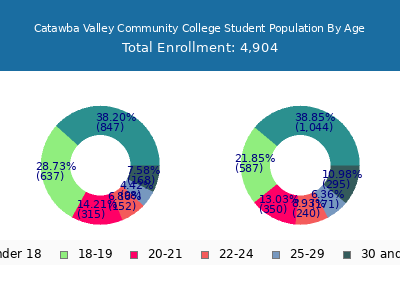Catawba Valley Community College 2025 Student Population Age Diversity Pie chart