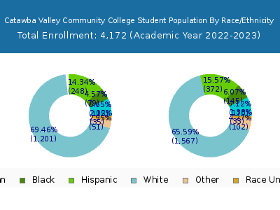 Catawba Valley Community College 2023 Student Population by Gender and Race chart