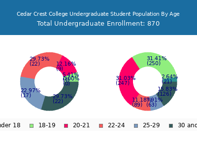 Cedar Crest College 2025 Undergraduate Enrollment Age Diversity Pie chart