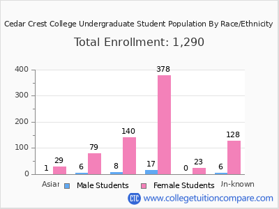 Cedar Crest College 2025 Undergraduate Enrollment by Gender and Race chart
