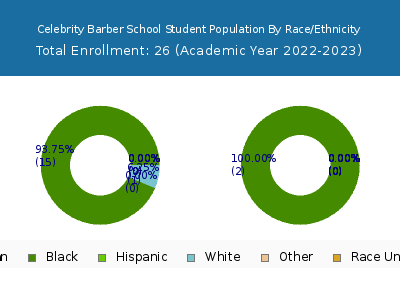 Celebrity Barber School 2023 Student Population by Gender and Race chart