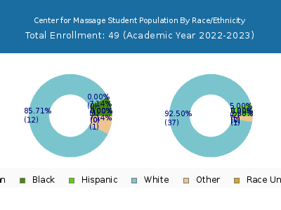 Center for Massage 2023 Student Population by Gender and Race chart