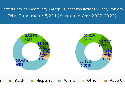 Central Carolina Community College 2023 Student Population by Gender and Race chart