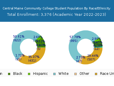 Central Maine Community College 2023 Student Population by Gender and Race chart