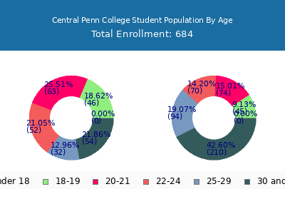 Central Penn College 2024 Student Population Age Diversity Pie chart