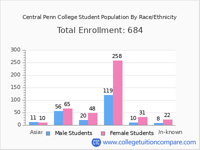 Central Penn College 2025 Student Population by Gender and Race chart