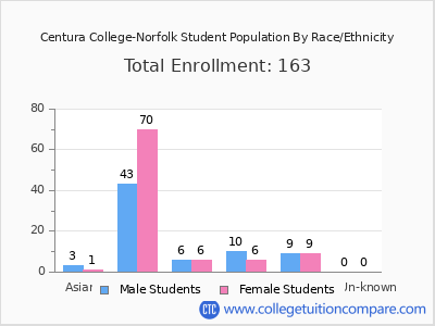 Centura College-Norfolk 2025 Student Population by Gender and Race chart