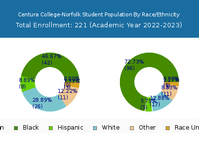 Centura College-Norfolk 2023 Student Population by Gender and Race chart