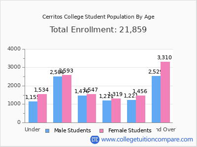 Cerritos College 2025 Student Population by Age chart