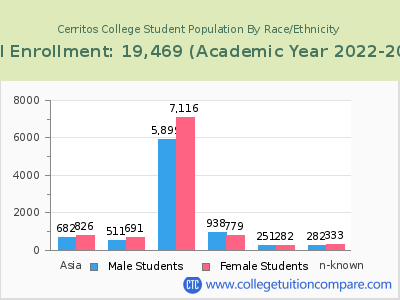 Cerritos College 2023 Student Population by Gender and Race chart