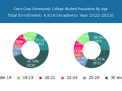 Cerro Coso Community College 2023 Student Population Age Diversity Pie chart