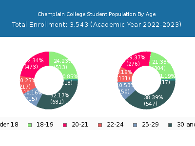 Champlain College 2023 Student Population Age Diversity Pie chart