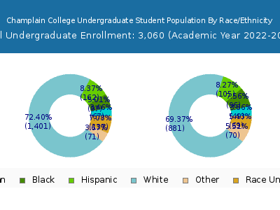 Champlain College 2023 Undergraduate Enrollment by Gender and Race chart