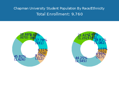 Chapman University 2025 Student Population by Gender and Race chart