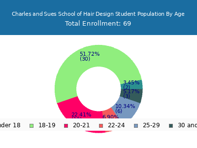 Charles and Sues School of Hair Design 2024 Student Population Age Diversity Pie chart