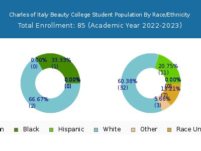 Charles of Italy Beauty College 2023 Student Population by Gender and Race chart