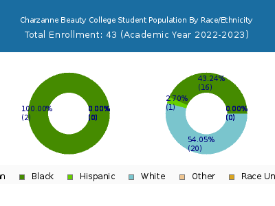 Charzanne Beauty College 2023 Student Population by Gender and Race chart