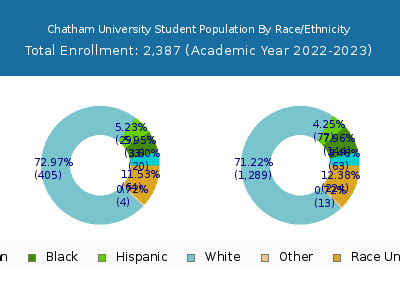 Chatham University 2023 Student Population by Gender and Race chart