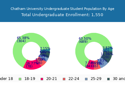 Chatham University 2025 Undergraduate Enrollment Age Diversity Pie chart